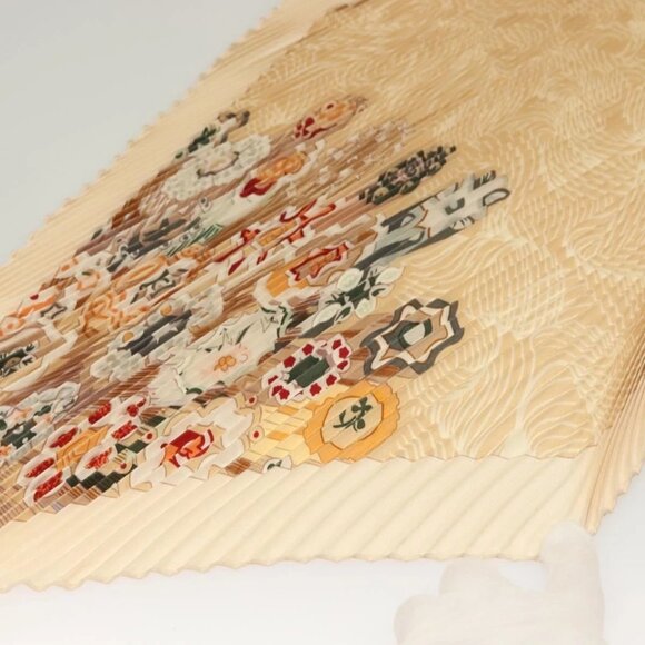 HERMES Pleated Carre 90 Scarf ""SULFURE&PRESSE PAPIERS2 "" Silk Auth ep9648 - Picture 3 of 14